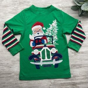 J Khaki Boys Santa Top Green Layered Look Striped Thermal Christmas Sz 4